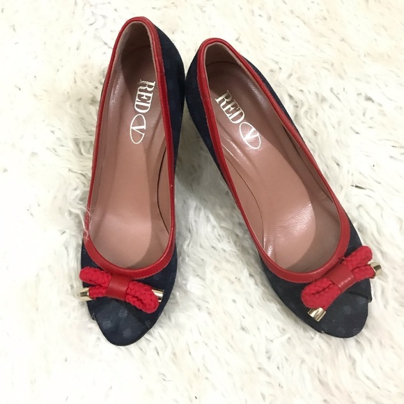 Red Valentino Denim Peep Toe Heels Size 37.5 $395 - Picture 3 of 7